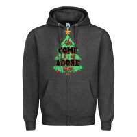 Charcoal Heather oh come let us adore him christmas tree Zipper Hoodie - MaliasSmallBusiness