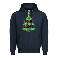Navy oh come let us adore him christmas tree Zipper Hoodie - MaliasSmallBusiness