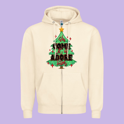 Oh Come Let Us Adore Him Christmas Tree Zipper Hoodie Designed By Maliassmallbusiness