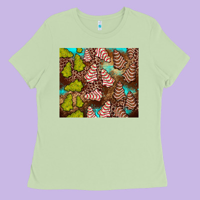 Little Debbie Tree Cakes Leopard Turquoise Ladies Tee Designed By Jahusdesignshop