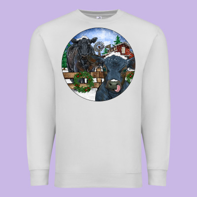 Black Angus Cattle And Calf Christmas Premium Sweatshirt Designed By Ranaportraitstore