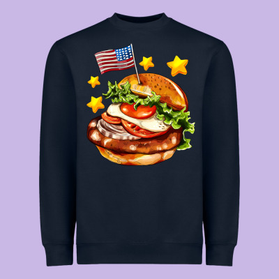 American Flag And Hamburger Heavyweight Sweatshirt Designed By Adodesignshop