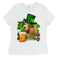 White St. Patrick's Day Goat And Beer Ladies Tee - RanaPortraitStore