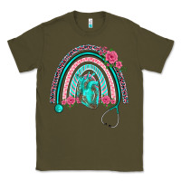 Army Green nurse life spring stethoscope heart rainbow Classic Tee - BarkalooDesign