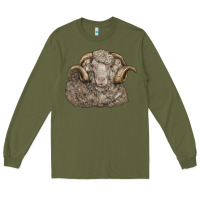Army Green merino wool sheep head Long Sleeve Tee - LillyAllenDesigns
