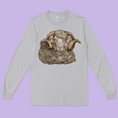 Merino Wool Sheep Head Long Sleeve Tee Designed By Lillyallendesigns