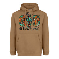 With God All Things Are Possible Gemstone Cross Heavyweight Hoodie | Teevron