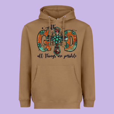 With God All Things Are Possible Gemstone Cross Heavyweight Hoodie Designed By Jasminsmagicworld
