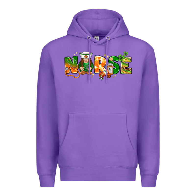 St Patricks Day Nurse With Gnome Premium Hoodie by NancyCooperArtShop | Teevron