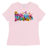 Bubblegum Pink cowgirl coffee cups Ladies Tee - texasbilliewilder