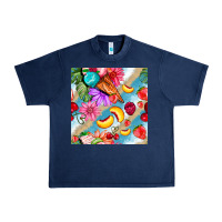 Navy flowers ice cream fruit Urban Heavy Tee - BundleAndBundleShop