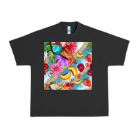 Pigment Black flowers ice cream fruit Urban Heavy Tee - BundleAndBundleShop