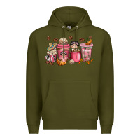 Army Green cafecito y chisme coffee cups Premium Hoodie - texasbilliewilder