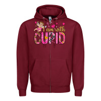 Burgundy i am with cupid Zipper Hoodie - NancyCooperArtShop