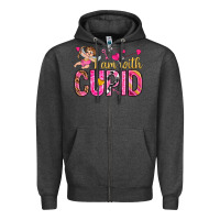 Charcoal Heather i am with cupid Zipper Hoodie - NancyCooperArtShop