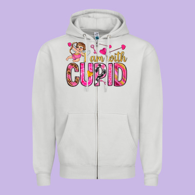 I Am With Cupid Zipper Hoodie Designed By Nancycooperartshop