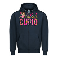 Navy i am with cupid Zipper Hoodie - NancyCooperArtShop