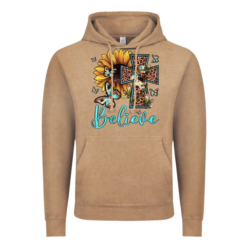 Believe Leopard Cross Sunflower Butterfly Vintage Hoodie by JahusDesignShop | Teevron