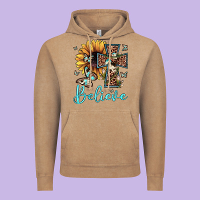 Believe Leopard Cross Sunflower Butterfly Vintage Hoodie Designed By Jahusdesignshop