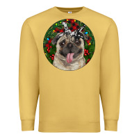Antique Gold Christmas Pug With Buffalo Plaid Premium Sweatshirt - RanaPortraitStore