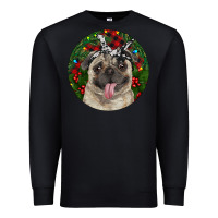 Black Christmas Pug With Buffalo Plaid Premium Sweatshirt - RanaPortraitStore