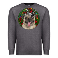 Charcoal Heather Christmas Pug With Buffalo Plaid Premium Sweatshirt - RanaPortraitStore