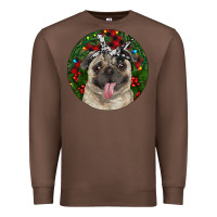 Chestnut Christmas Pug With Buffalo Plaid Premium Sweatshirt - RanaPortraitStore