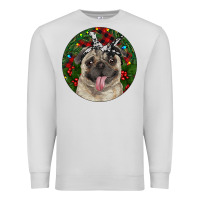 Dove Grey Christmas Pug With Buffalo Plaid Premium Sweatshirt - RanaPortraitStore