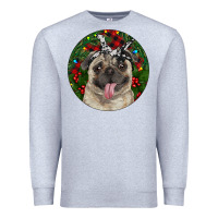Heather Grey Christmas Pug With Buffalo Plaid Premium Sweatshirt - RanaPortraitStore