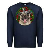 Navy Christmas Pug With Buffalo Plaid Premium Sweatshirt - RanaPortraitStore