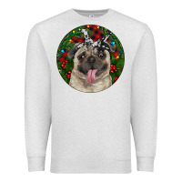 Oatmeal Heather Christmas Pug With Buffalo Plaid Premium Sweatshirt - RanaPortraitStore