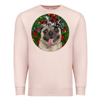 Pale Pink Christmas Pug With Buffalo Plaid Premium Sweatshirt - RanaPortraitStore