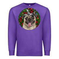 Purple Christmas Pug With Buffalo Plaid Premium Sweatshirt - RanaPortraitStore