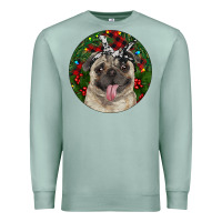 Seafoam Christmas Pug With Buffalo Plaid Premium Sweatshirt - RanaPortraitStore