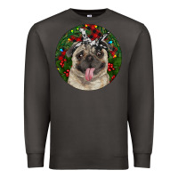 Smoke Christmas Pug With Buffalo Plaid Premium Sweatshirt - RanaPortraitStore