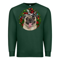 Sports Green Christmas Pug With Buffalo Plaid Premium Sweatshirt - RanaPortraitStore