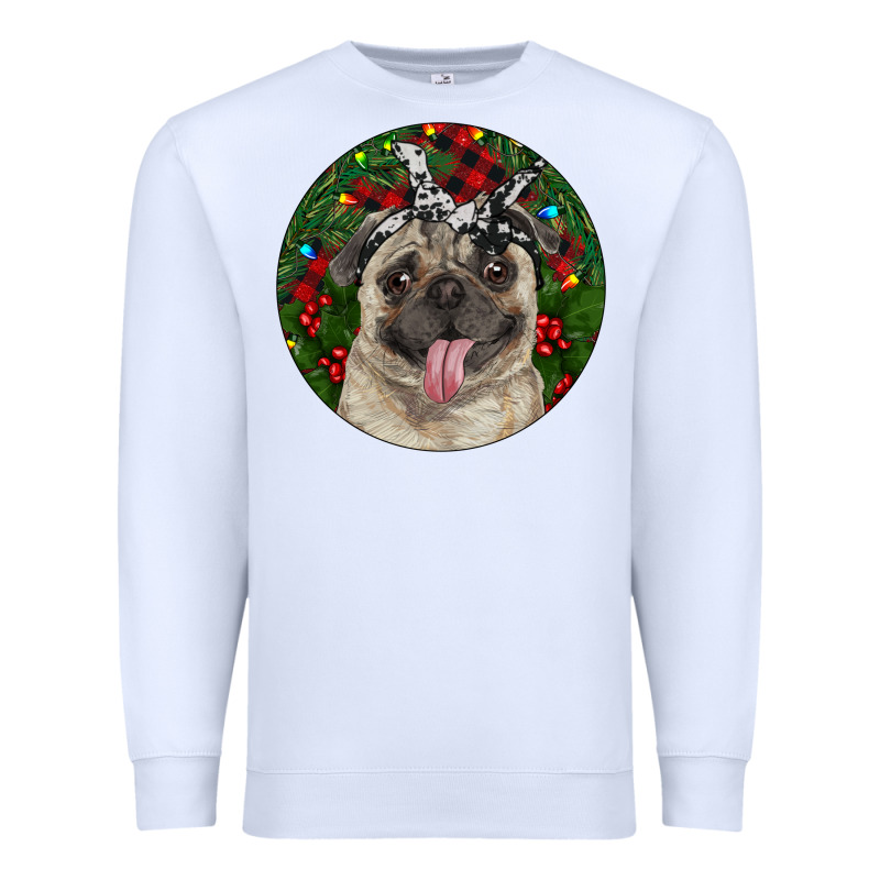 Christmas Pug With Buffalo Plaid Premium Sweatshirt by RanaPortraitStore | Teevron
