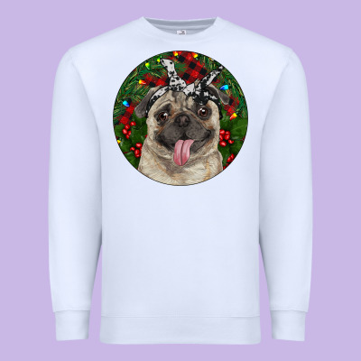 Christmas Pug With Buffalo Plaid Premium Sweatshirt Designed By Ranaportraitstore