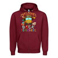 Burgundy welcome back to school with school bus Zipper Hoodie - NancyCooperArtShop