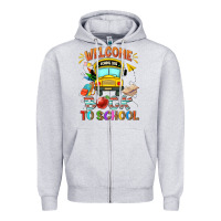 Heather Grey welcome back to school with school bus Zipper Hoodie - NancyCooperArtShop