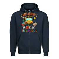 Navy welcome back to school with school bus Zipper Hoodie - NancyCooperArtShop
