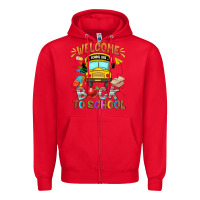 Red welcome back to school with school bus Zipper Hoodie - NancyCooperArtShop
