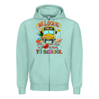 Seafoam welcome back to school with school bus Zipper Hoodie - NancyCooperArtShop