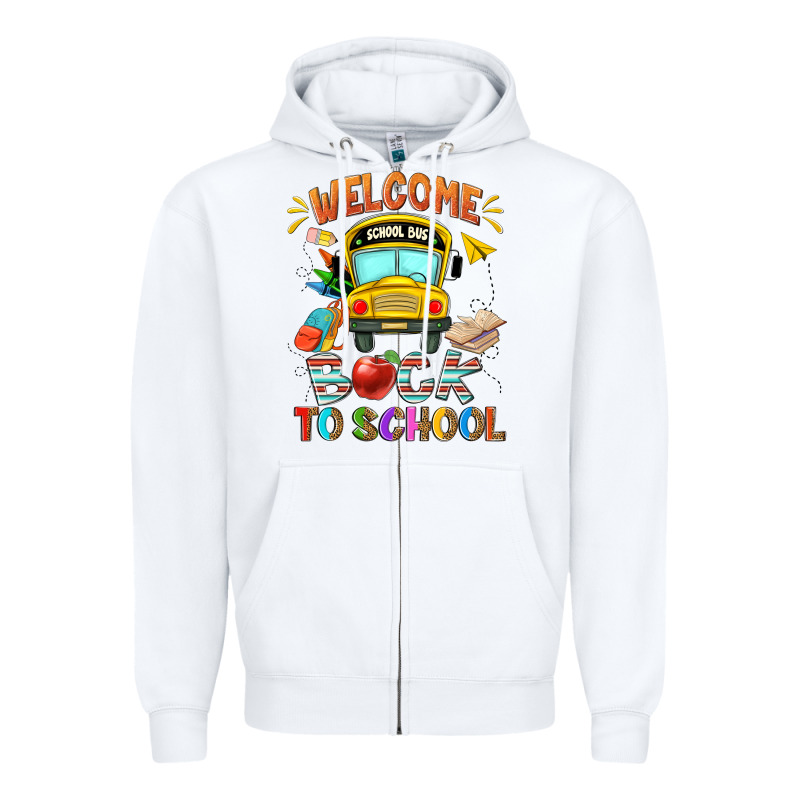 Welcome Back To School With School Bus Zipper Hoodie by NancyCooperArtShop | Teevron