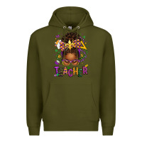 Army Green mardi gras teacher afro messy bun Premium Hoodie - texasbilliewilder