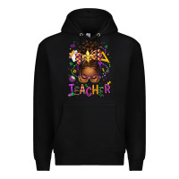 Black mardi gras teacher afro messy bun Premium Hoodie - texasbilliewilder