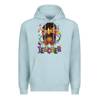 Blue Mist mardi gras teacher afro messy bun Premium Hoodie - texasbilliewilder