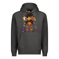 Charcoal Heather mardi gras teacher afro messy bun Premium Hoodie - texasbilliewilder