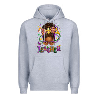 Heather Grey mardi gras teacher afro messy bun Premium Hoodie - texasbilliewilder