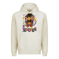 Oatmeal Heather mardi gras teacher afro messy bun Premium Hoodie - texasbilliewilder